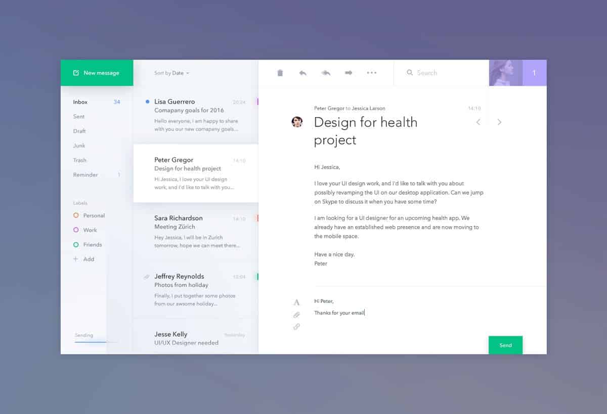An email client desktop app design by Jakub Antalik