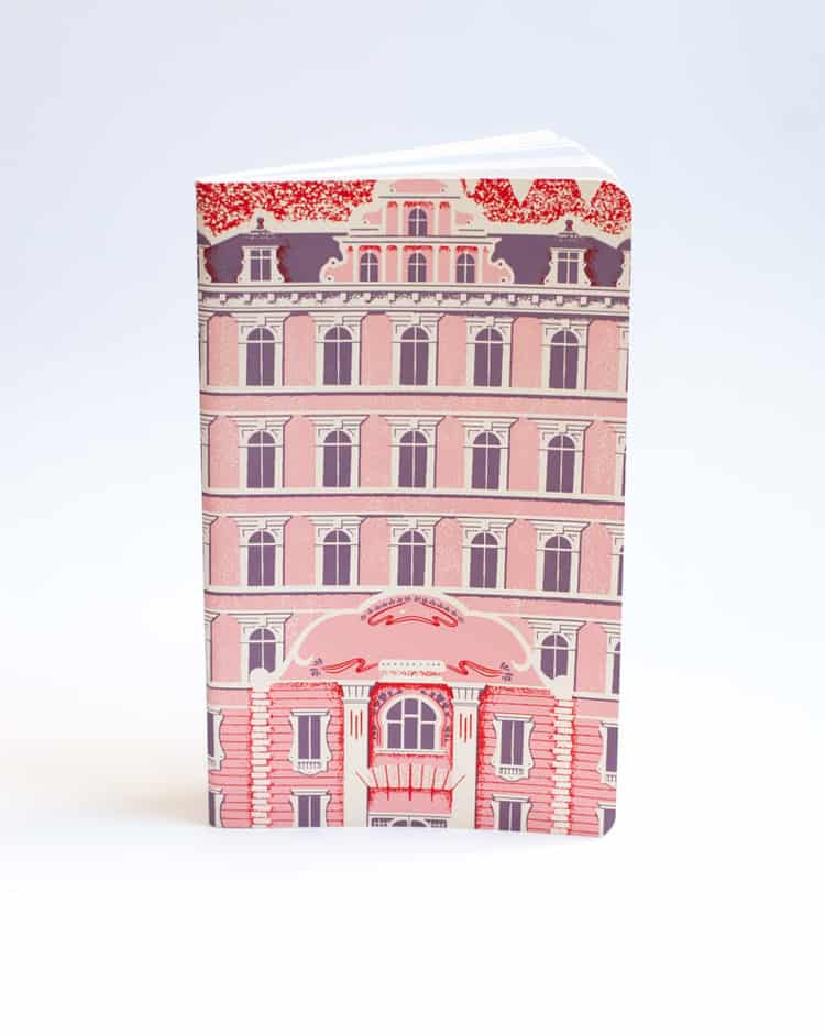 Notebook cover bearing the main poster of Wes Anderson’s film, Grand Hotel Budapest.