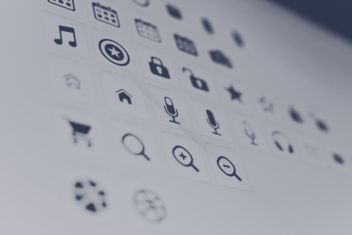 A close-up photo of a screen showing a variety of icons used in mobile UI design.